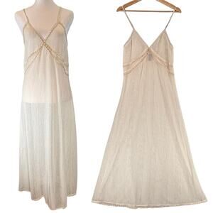 CIDER Open Crochet Mesh Naked Maxi Dress SIZE LARGE Womens Tan V-Neck Long Boho